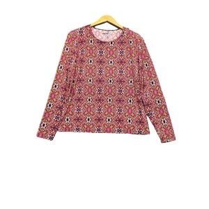 Lands‎ End Women's Size XL Swim Tee Rash Guard Artsy Paisley UPF 50 Long Sleeve